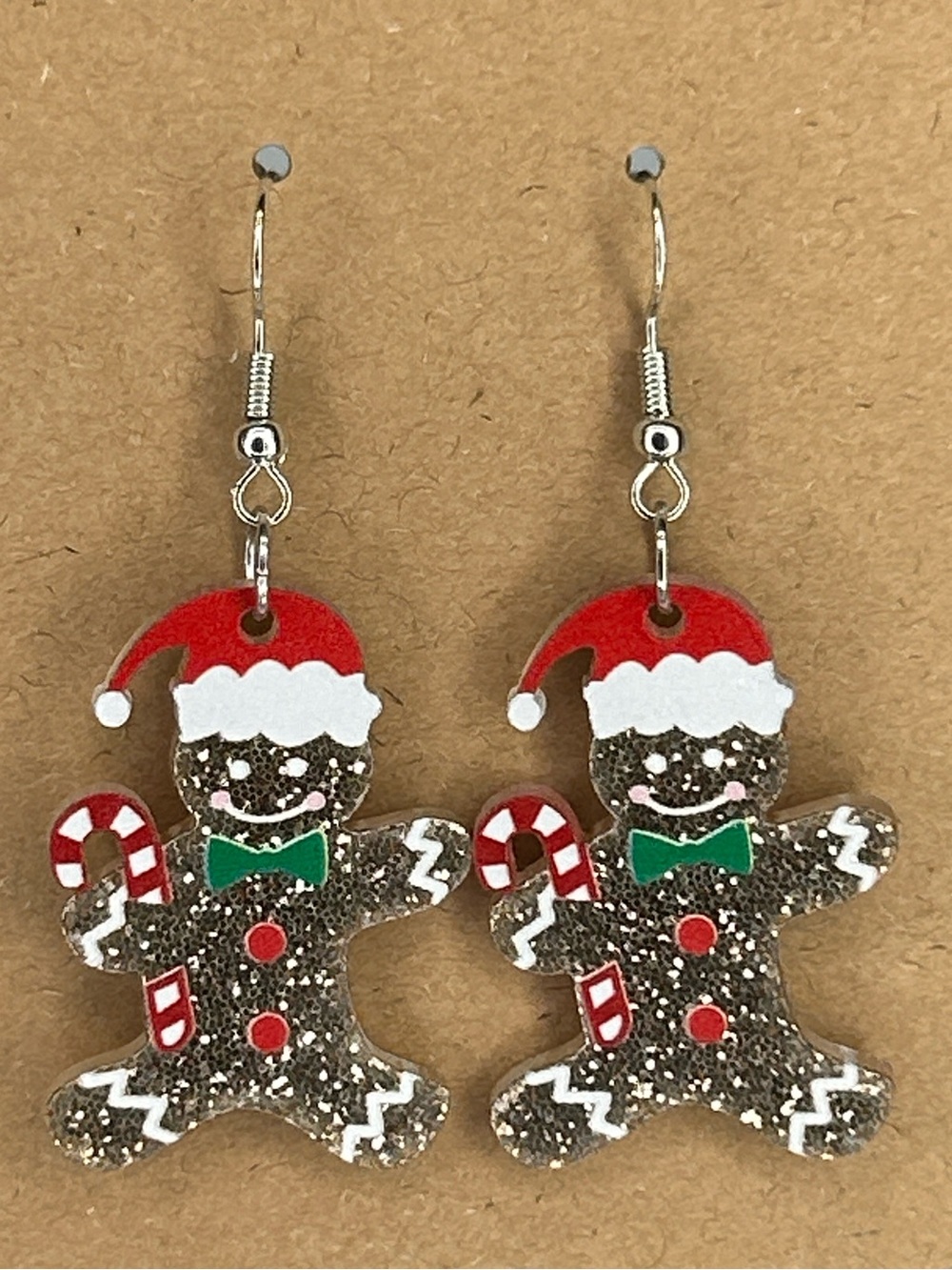 Gingerbread Santa Hat Dangle Earrings - Festive Holiday Earrings Fashion Jewelry